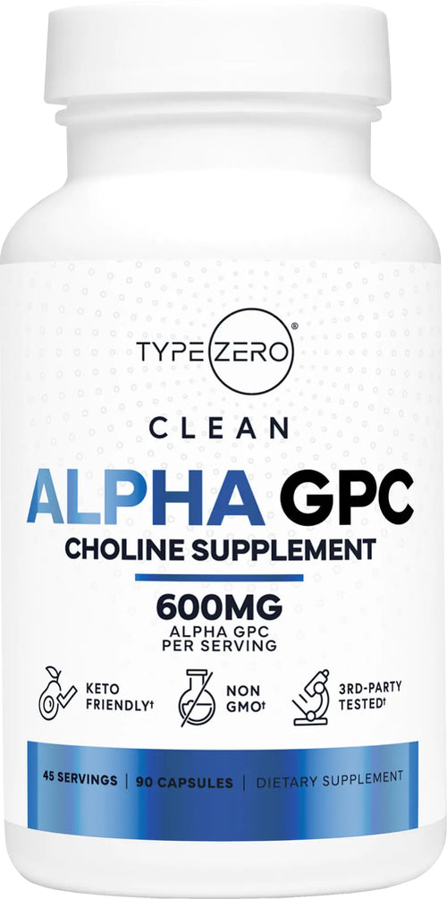 Type Zero Ultra Clean Alpha GPC Choline Supplement (600mg | 90 Capsules) Soy Free Non-GMO Nootropics Alpha GPC 600mg / 300mg; Alpha-GPC Brain Memory and Focus Supplements