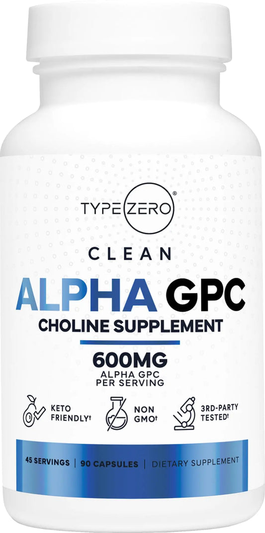 Type Zero Ultra Clean Alpha GPC Choline Supplement (600mg | 90 Capsules) Soy Free Non-GMO Nootropics Alpha GPC 600mg / 300mg; Alpha-GPC Brain Memory and Focus Supplements