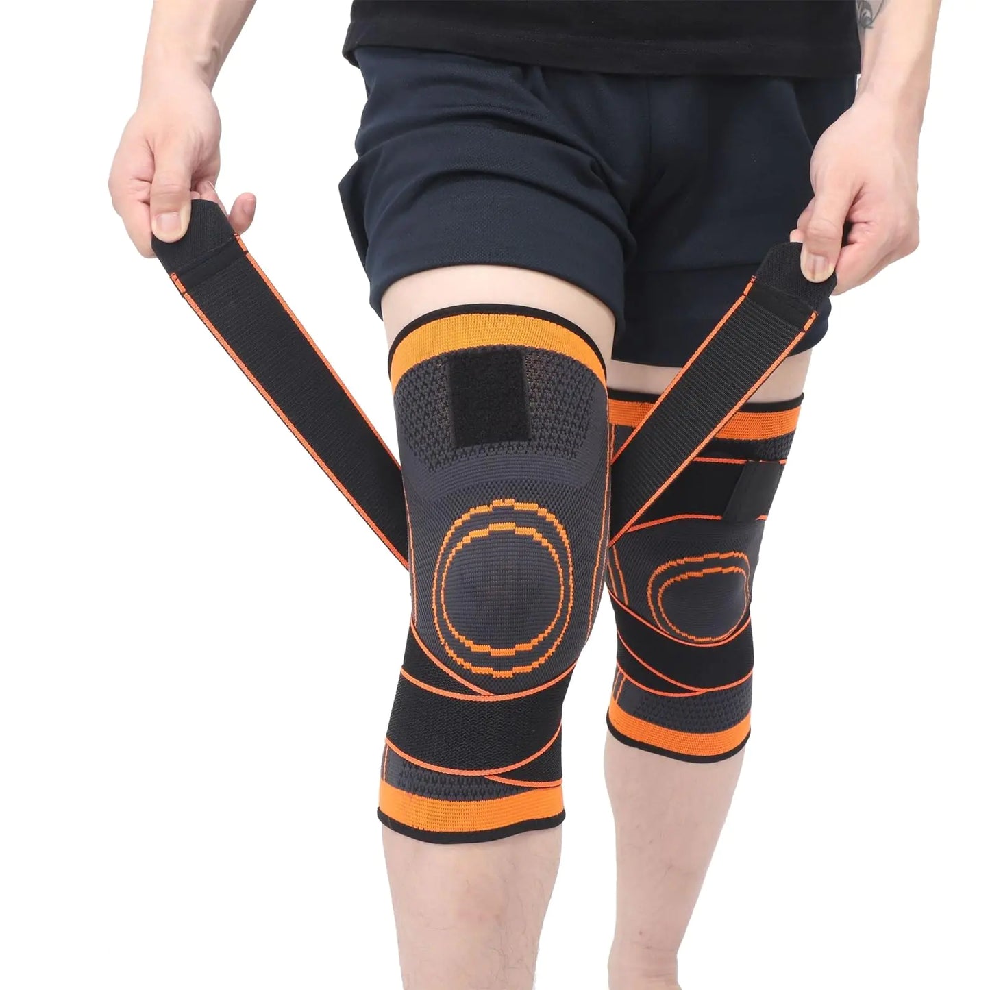 2 Pack Knee Wraps for Pain Relief Knee Wrap Knee Compression Sleeve Knee Sleeves for Men Women Compression Knee Brace Knee Band for Knee Pain Relief Knee Brace for Arthritis Pain and Support (Orange Large)